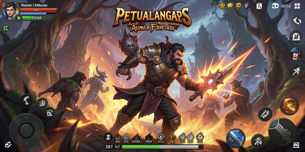 Menampilkan aksi seru di dunia fantasi dalam game ARPG 5RT.