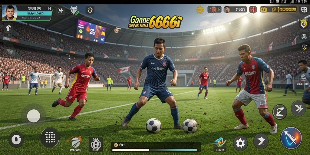 Screenshot gameplay 666I menampilkan aksi seru dalam permainan sepak bola.