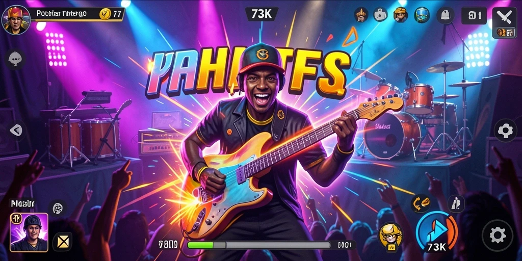 Screenshot 73K menampilkan gameplay seru dengan lagu-lagu populer.