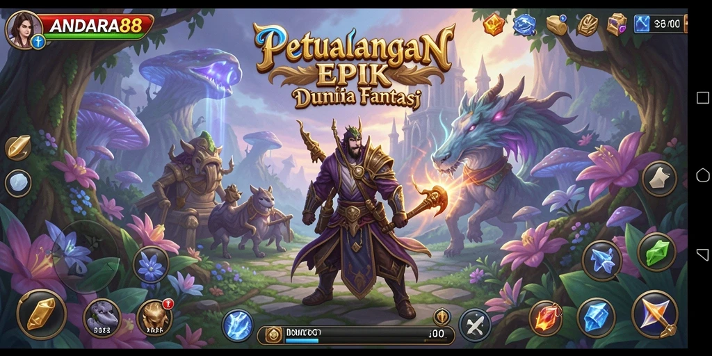 Tampilan gameplay menakjubkan dengan pertarungan epik dan petualangan seru.