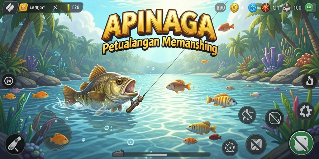 Gameplay menantang dalam APINAGA saat memancing ikan besar.
