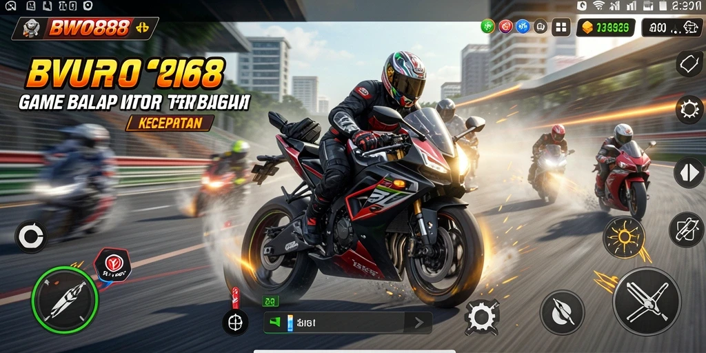 Gameplay seru BWO888 yang menampilkan balapan motor cepat.