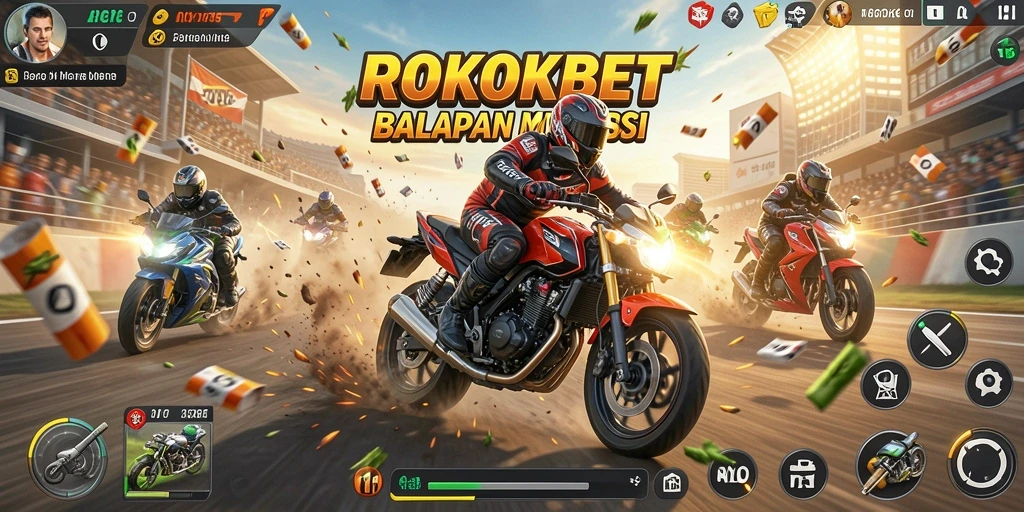 Gameplay ROKOKBET yang mendebarkan dalam balapan motor.