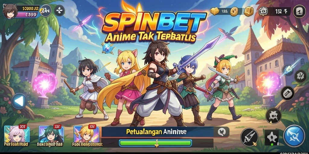 Tampilan gameplay SPINBET dengan pertarungan karakter anime yang seru.