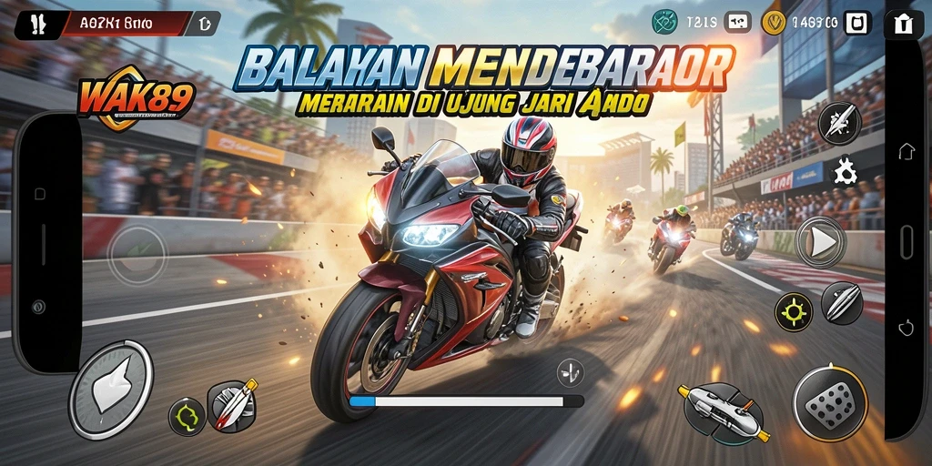 Screenshot gameplay WAK89 menampilkan aksi balapan motor yang mendebarkan.